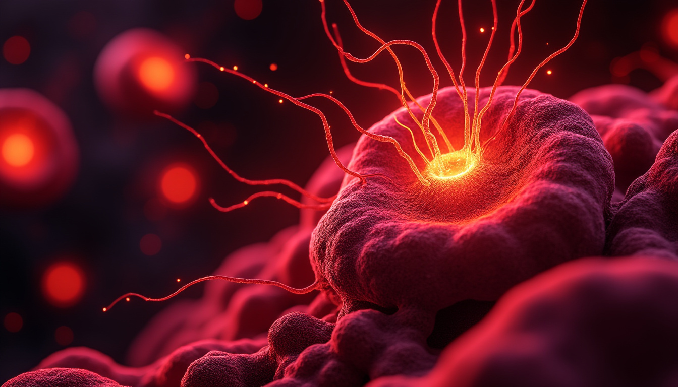 Macro vue scientifique de cellules humaines activées par photobiomodulation